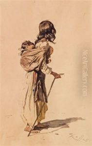 Madchen Mit Kleinkind Am Rucken by Johann Gualbert Raffalt