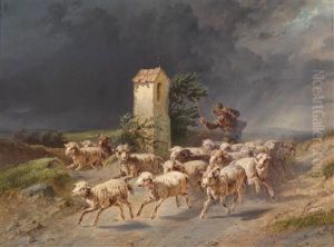 Flucht Des Hirten Mit Seinen Schafen Vor Einem Heranziehenden Gewitter Flucht Des Hirten Mit Seinen Schafen Vor Einem Heranziehenden Gewitter
