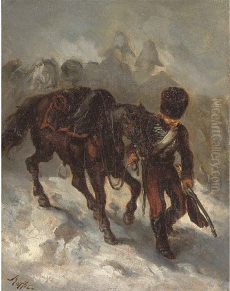 Campagne Napoleonienne, Hussards Dans La Neige - view 1