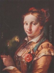 A Young Lady Holding A Parrot