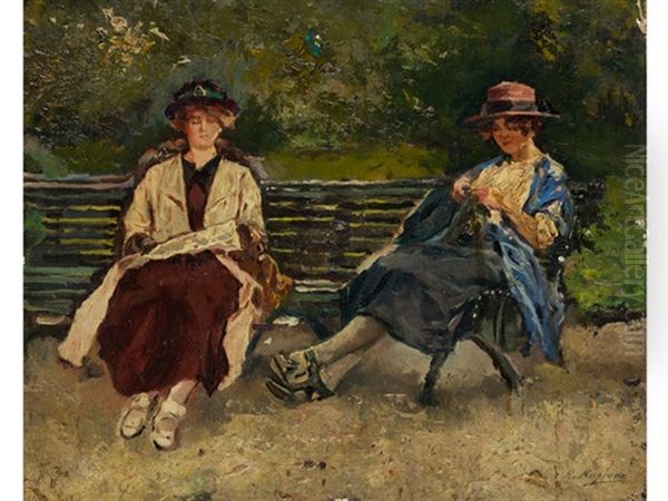 Zwei Frauen Auf Der Parkbank - view 1