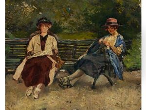 Zwei Frauen Auf Der Parkbank