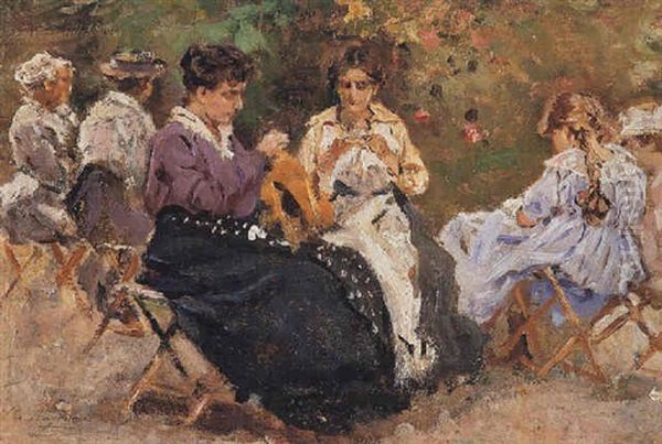 Women Sewing In The Park - view 1