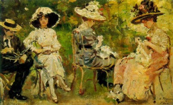 Women Knitting In The Park - view 1