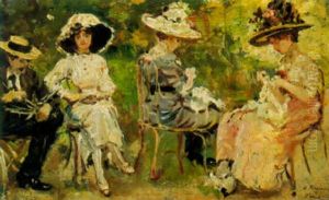 Women Knitting In The Park by Raffaele Ragione