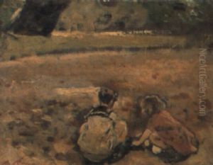 Two Children Playing In A Park by Raffaele Ragione