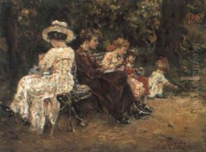 Signore E Bimbi Al Parc Monceau by Raffaele Ragione