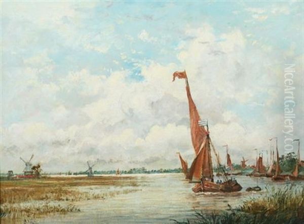 Moored Sailboats With Distant Windmill - view 1