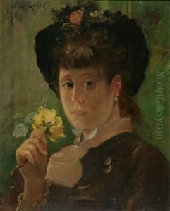 Jeune Femme Au Chapeau Fleuri Tenant Une Rose