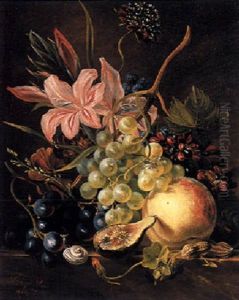A Still Life With Grapes, Figs And Flowers