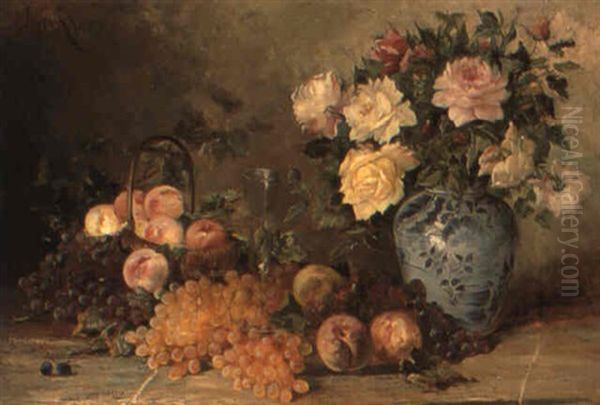 Still Life With Flowers In A Vase And Fruit - view 1