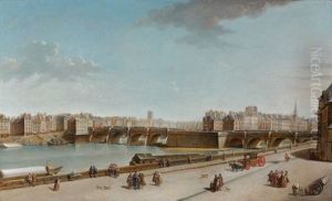 Vue De L'ile De La Cite Avec Le Pont Neuf Et La Pompe De La Samaritaine by Jean Baptiste Nicolas Raguenet