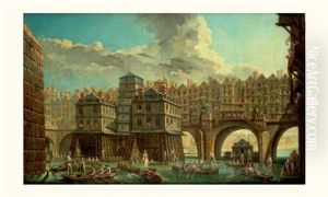La Joute Des Mariniers Entre Le Pont Notre-dame Et Le Pont Au Change by Jean Baptiste Nicolas Raguenet