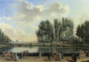 Reunion Dans Un Parc Au Bord D'une Piece D'eau by Jean Baptiste Nicolas Raguenet