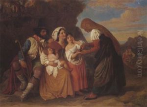 Italienische Bauernfamilie Mit Wahrsagerin Italienische Bauernfamilie Mit Wahrsagerin