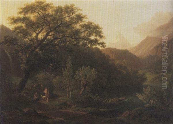 Idyllische Landschaft Mit Bauernmadchen Und Junge Im Gesprach - view 1