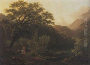 Idyllische Landschaft Mit Bauernmadchen Und Junge Im Gesprach Idyllische Landschaft Mit Bauernmadchen Und Junge Im Gesprach