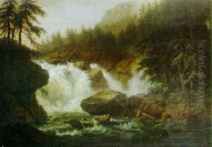 Wooded River Landscape With A Waterfall Wooded River Landscape With A Waterfall