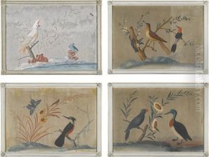 A Set Of Four Paintings Showing Exotic Birds In Landscapes by Carlo Antonio Raineri