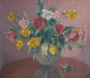 Vase Fleuri De Roses Et De Pivoines by Mecislas Rakowski