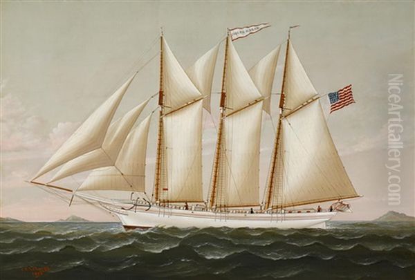 The Three Masted Schooner Joseph G. Dean Headed Out To Sea - view 1