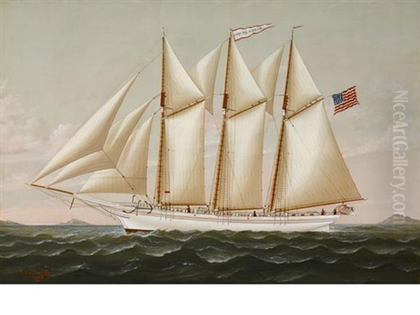 The Three Masted Schooner Joseph G. Dean Headed Out To Sea - view 1