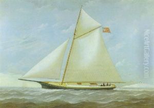 Portrait Of The Young American Yacht "harry Messer" Off An Island And Lighthouse Portrait Of The Young American Yacht "harry Messer" Off An Island And Lighthouse