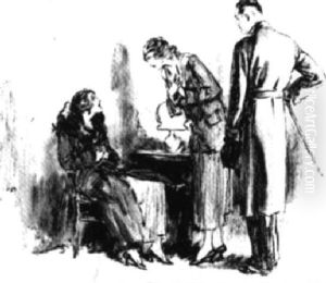 Couple Interviewing Seated Woman by Henry Patrick Raleigh