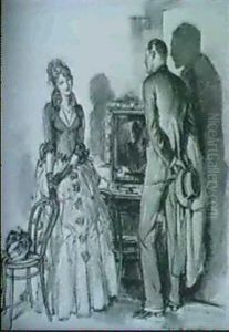Man Visiting Actress In Dressing Room [she Stood And Looked At Him, And Startled, He Realized That It Was For Him...