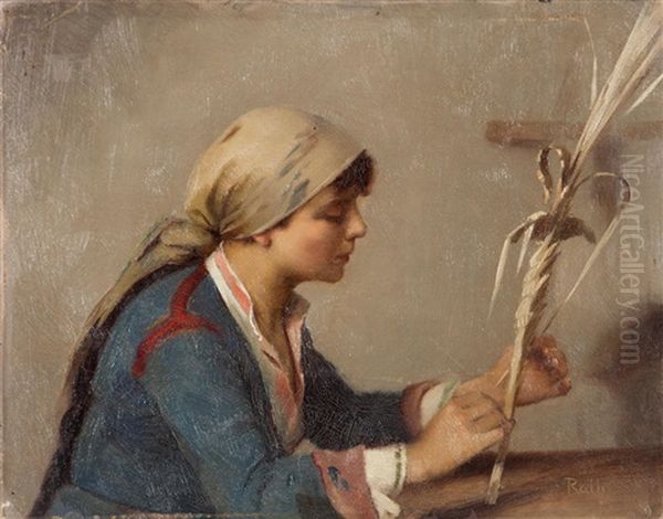 Young Girl Weaving Willow Branches - view 1