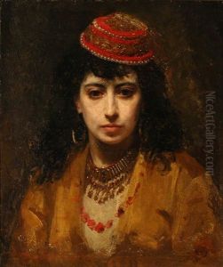 A Greek Woman Wearing A Traditional Folk Costume by Theodore Jacques Ralli