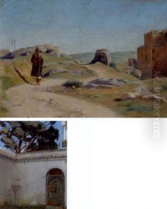 Le Bedouin Solitaire (+ House Courtyard, Oil On Panel, Smaller; 2 Works)