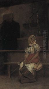 Young Greek Woman Seated In A Courtyard by Theodore Jacques Ralli