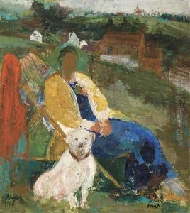 Woman And Dog by Ramah (Henri Francois Raemaeker)