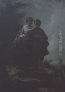 Promenade Sur Les Hauteurs D'un Lac by Arthur Georges (Baron von) Ramberg