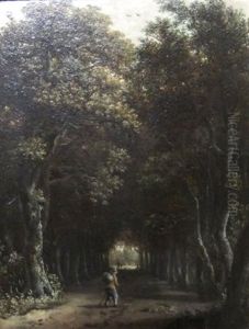 Traveler Entering A Tree Lined Avenue