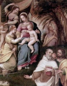 The Mystic Marriage Of St. Catherine With Ss. Joseph, Agnes, Francis And Christopher by Bartolomeo Ramenghi