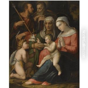 The Holy Family With Saint Anne And The Infant Saint John The Baptist by Giovanni Battista Ramenghi