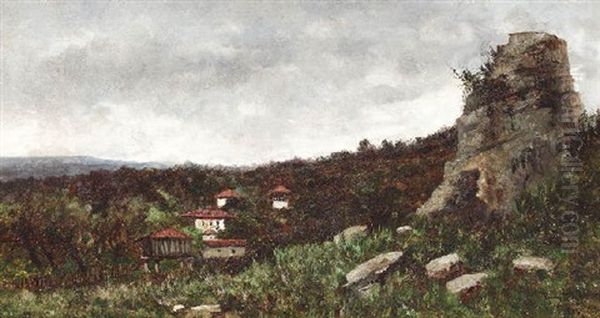 Landschaft In Nordspanien. Bauernhauser In Olivenhainen Am Hang - view 1