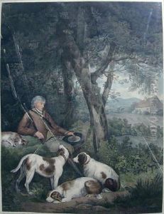 After George Morland , 'the Weary Sportsman And Shepherds Reposing', Handcoloured Engravings, 56cm X 41cm Plate, Framed by William Joseph Caesar Julius Bond