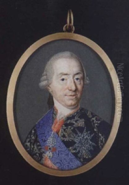 A Portrait Of Paolo Jeronimo Grimaldi Pallavicini, Duke Of Grimaldi, Wearing Gold Figured Blue Coat, Red Waistcoat, White Stock... - view 1