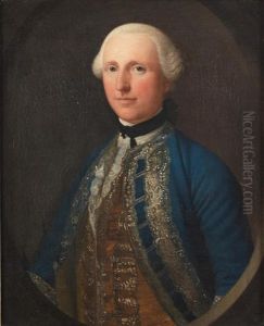 Portrait Of A Gentleman, Half-length, In A Blue Coat And Yellow Waistcoat, Within A Painted Oval