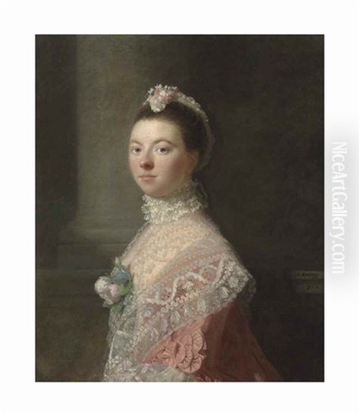 Portrait Of Anne, Lady North (c. 1740-1797), Wife Of Frederick North, 2nd Baron North, Three-quarter-length, In A Pink Dress And Lace Shawl With Roses At Her Decolletage, And A Lace Headdress - view 1