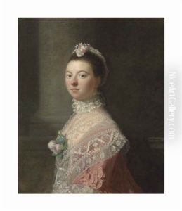 Portrait Of Anne, Lady North (c. 1740-1797), Wife Of Frederick North, 2nd Baron North, Three-quarter-length, In A Pink Dress And Lace Shawl With Roses At Her Decolletage, And A Lace Headdress
