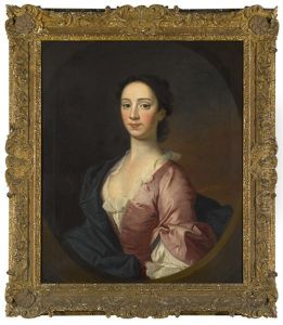 Portrait Of Mary Stuart (d. 1739), Half-length, Wearing A Pink Dress And A Blue Cloak by Allan Ramsay