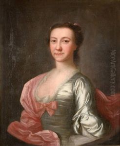 Portrait Of Miss Sarah Wilson, Half Length Wearing A White Satin Dress And A Pink Shawl by Allan Ramsay