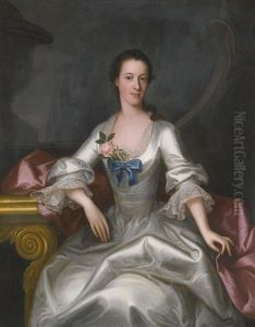 Portrait Of A Woman, Three-quarter Length, Seated In An Interior, Wearing A Silver Dress