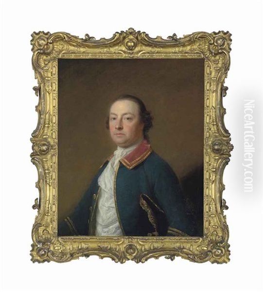 Portrait Of A Gentleman, Half-length, In A Blue Cloak And Cravat, Holding A Tricorn - view 1