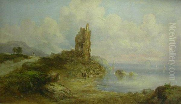 Figures On A Rocky Coast With Ruined Castle - view 1
