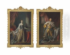 Portrait Of King George Iii (1738-1820), Full-length, In Robes Of State, His Crown On A Cushion On A Table Beside Him (+ Portrait Of Queen Charlotte (1744-1818), Full-length, In Robes Of State, In Front Of A Richly Carved And Gilded Chair Decorated With T by Allan Ramsay